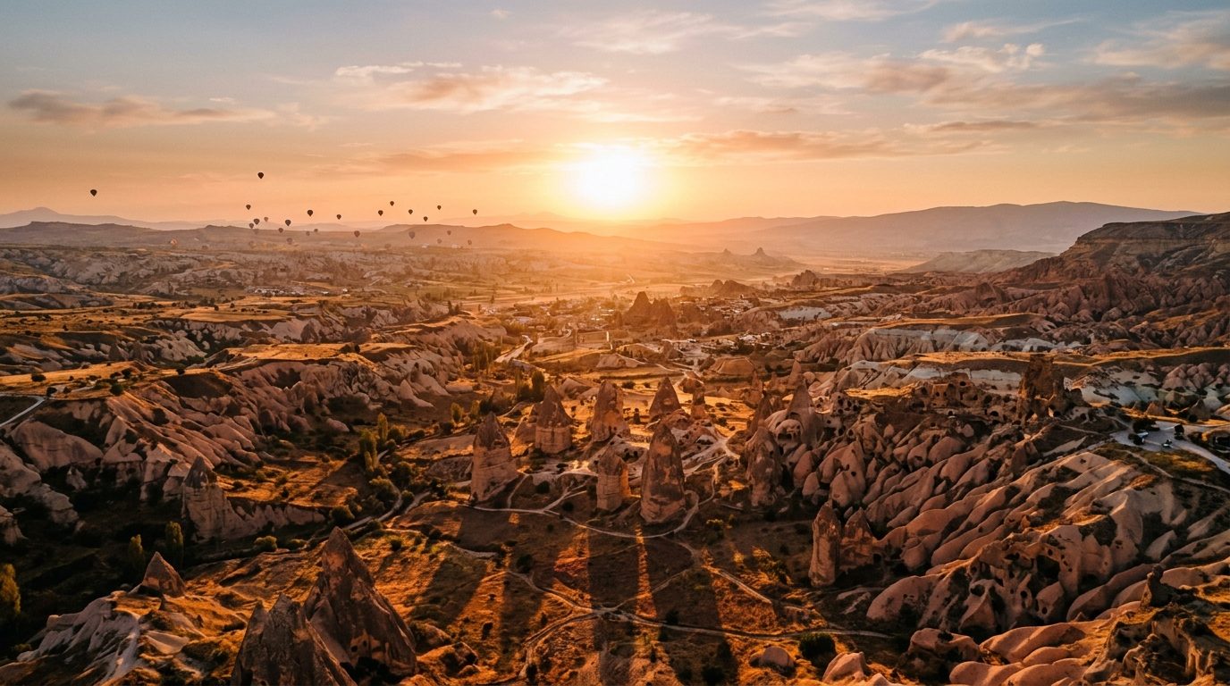 Cappadocia valleys at golden hour